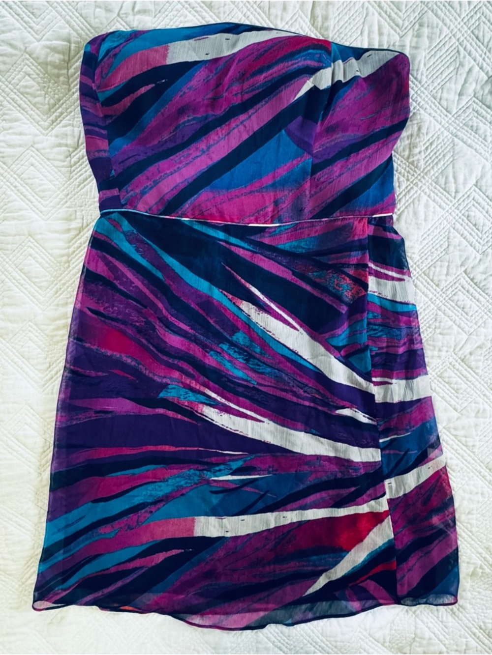 Banana Republic Strapless Dress Size 14 Purple, Blue & White Abstract Print